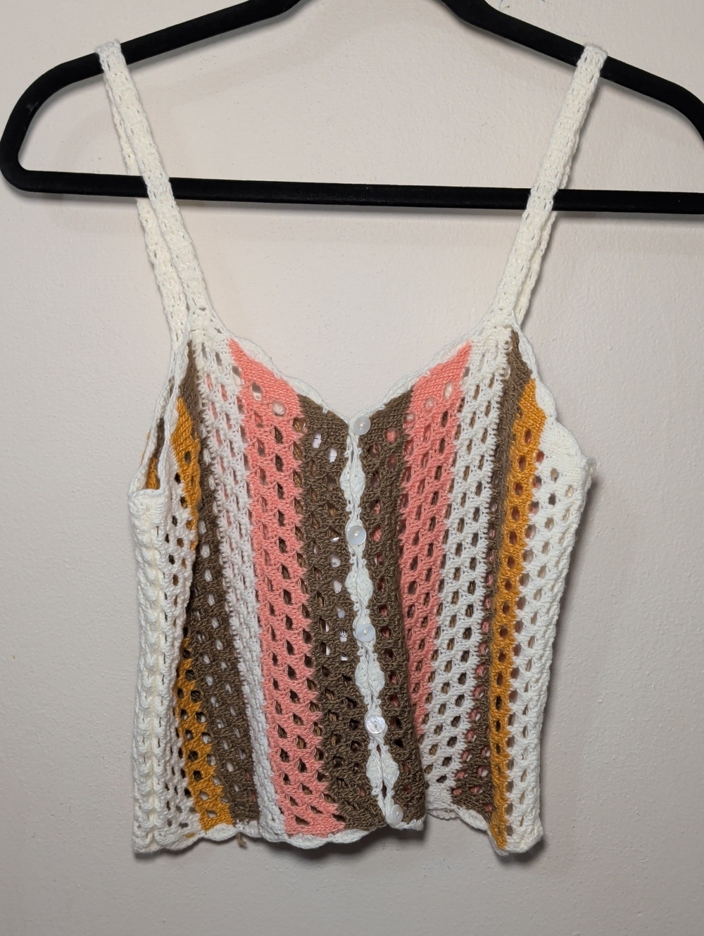 Le Lis Crochet Stripe Tank Top in White, Pink, Brown & Mustard NEW Womens Size M
